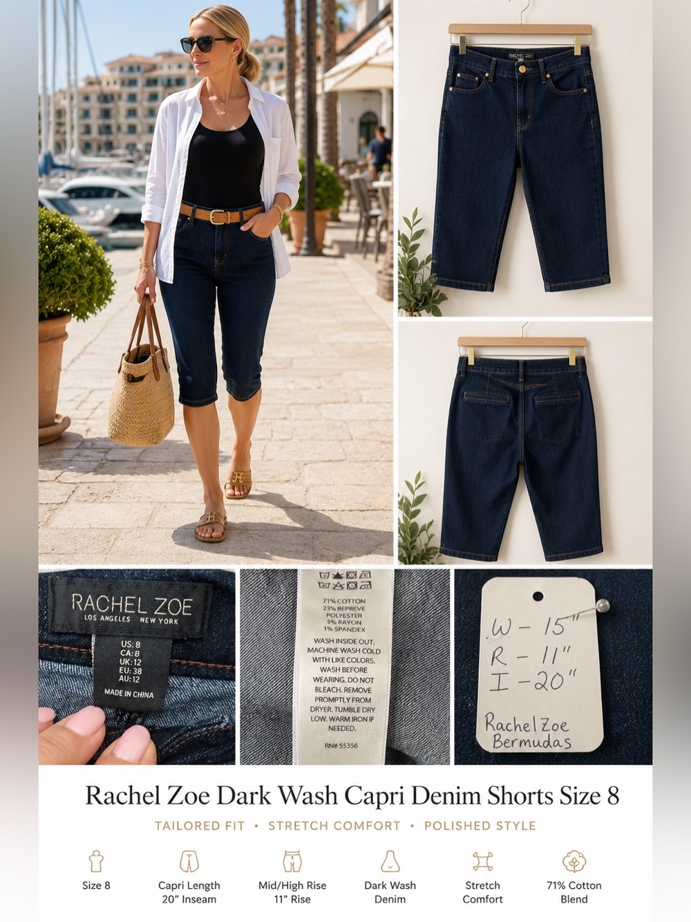 Rachel Zoe Coastal Capri Denim Shorts Size 8